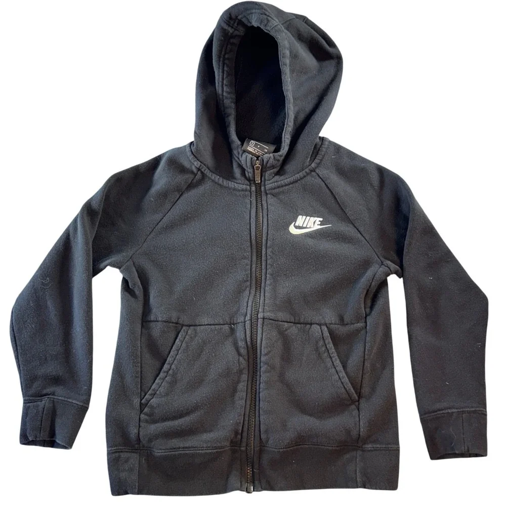 Nike Kids Full Zip Hoodie Black Fleece Futura Logo Sweatshirt Size S Small‎